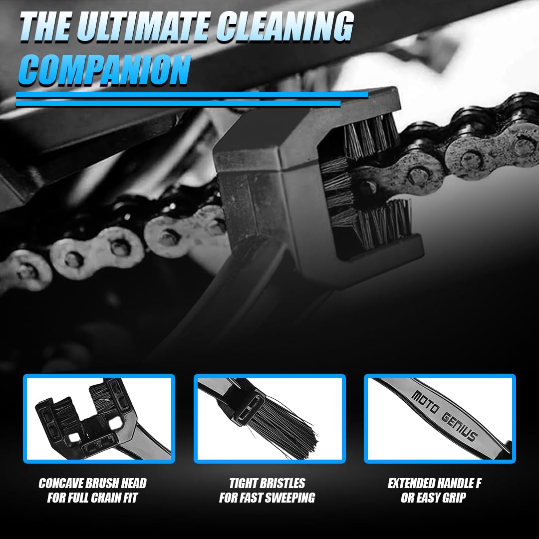 Multi-Purpose Bike Chain Cleaner Brush with Soft & Long Bristles for Motorcycle & Cycle Chain Cleaning-Black - Moto Genius