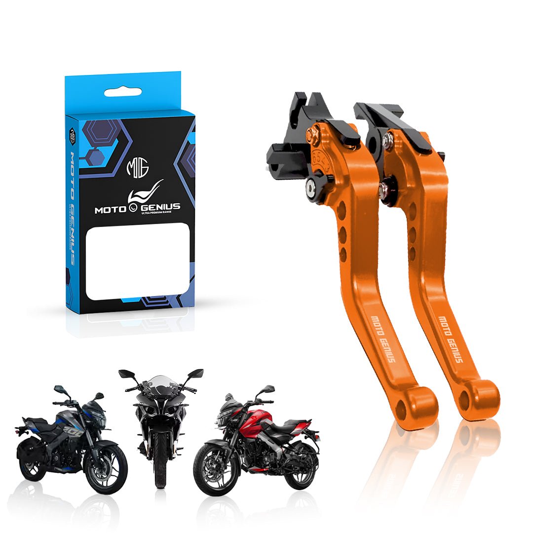 Pulsar NS200 NS160 RS200 Adjustable Clutch & Brake Lever Set | 6-Position CNC Aluminum Bike Levers | Heavy Duty, Ergonomic Motorcycle Hand Levers-Orange - Moto Genius