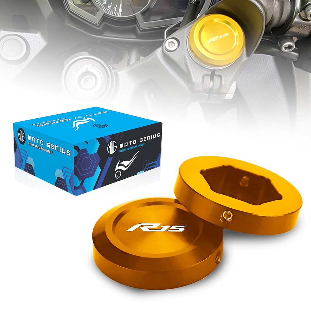 R15M R15 V4 V3 Front Fork Covers | CNC Aluminum Shock Absorber Top Caps | Motorcycle Front Fork Protection | Durable, Easy Install-Yellow - Moto Genius