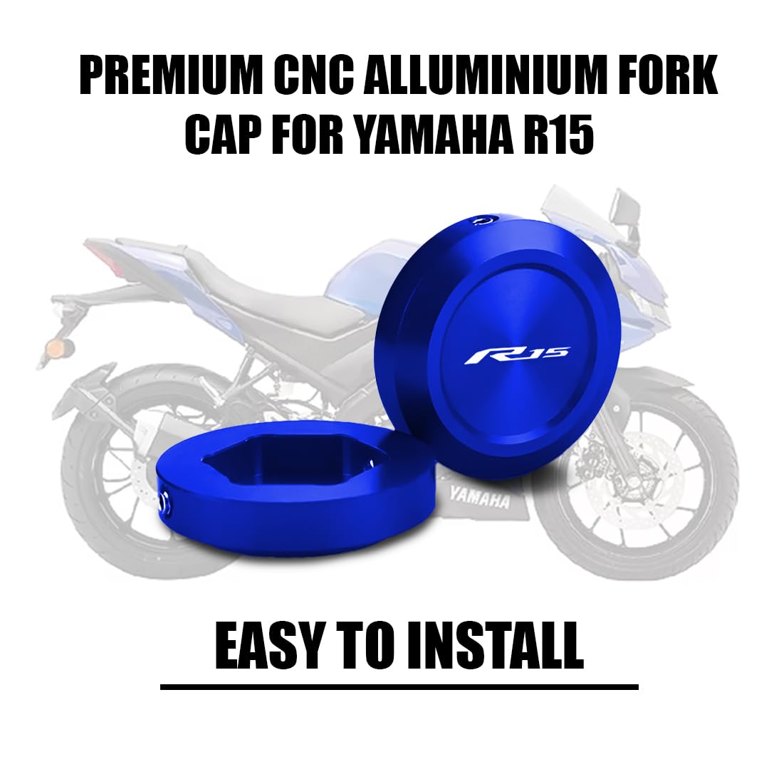 R15M R15 V4 V3 Front Fork Covers | CNC Aluminum Shock Absorber Top Caps | Motorcycle Front Fork Protection | Durable, Easy Install-Blue - Moto Genius