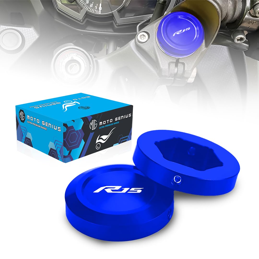 R15M R15 V4 V3 Front Fork Covers | CNC Aluminum Shock Absorber Top Caps | Motorcycle Front Fork Protection | Durable, Easy Install-Blue - Moto Genius
