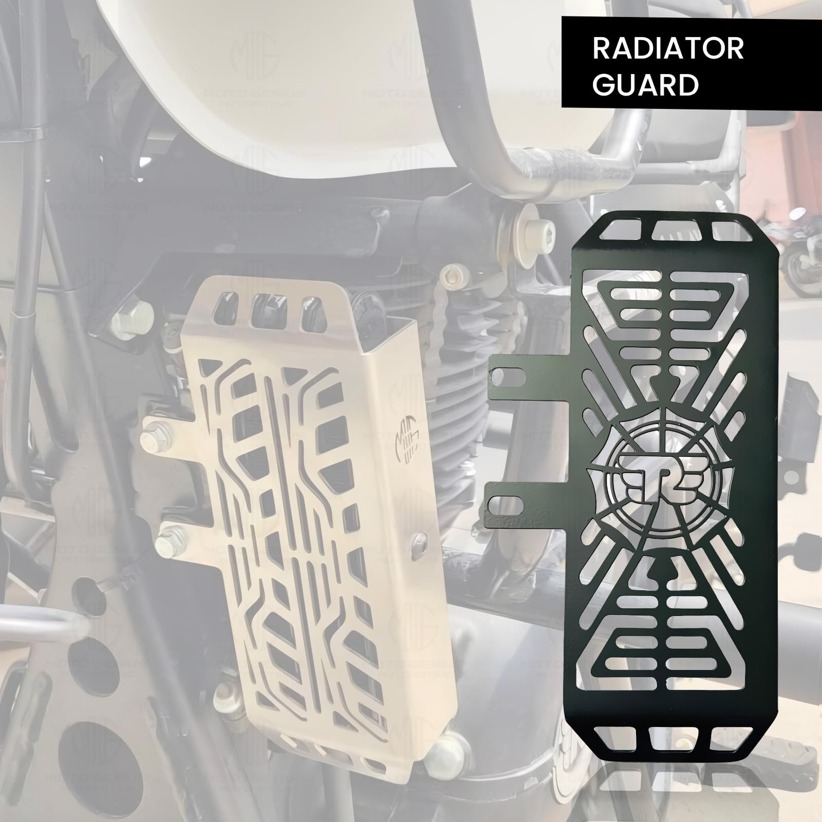 Radiator Guard for RE Himalayan BS3/BS4/BS6/Scram Motorbike | Durable Stainless Steel Protector |Essential Accessory for Motorcycle Radiator Protection (Himalayan)-R-Logo Design - Moto Genius