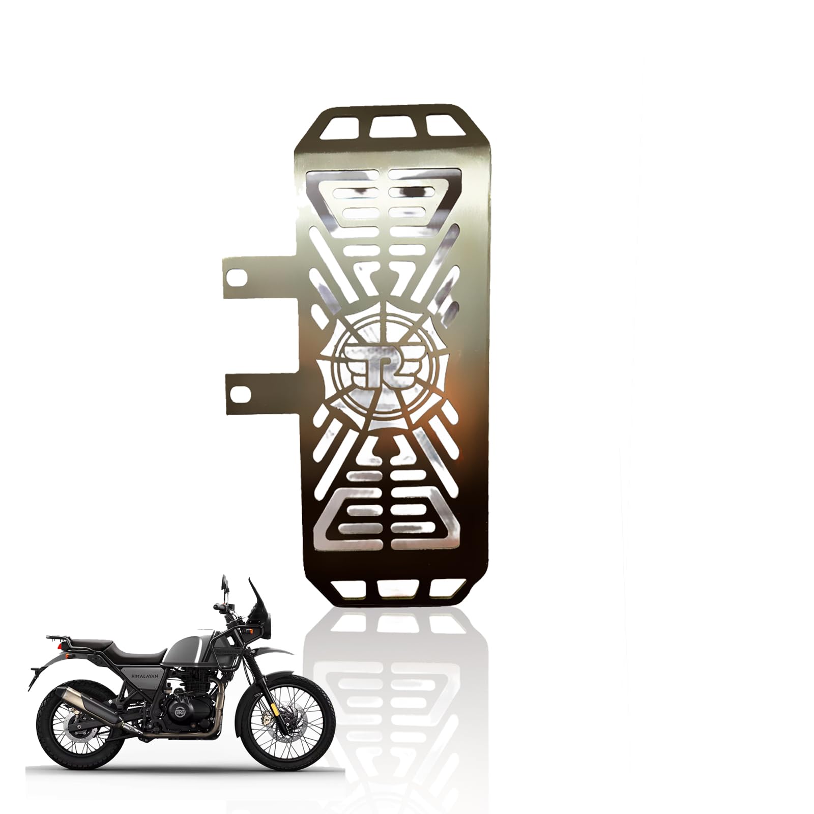 Radiator Guard for RE Himalayan BS3/BS4/BS6/Scram Motorbike | Durable Stainless Steel Protector |Essential Accessory for Motorcycle Radiator Protection (Himalayan)-R-Logo Design - Moto Genius