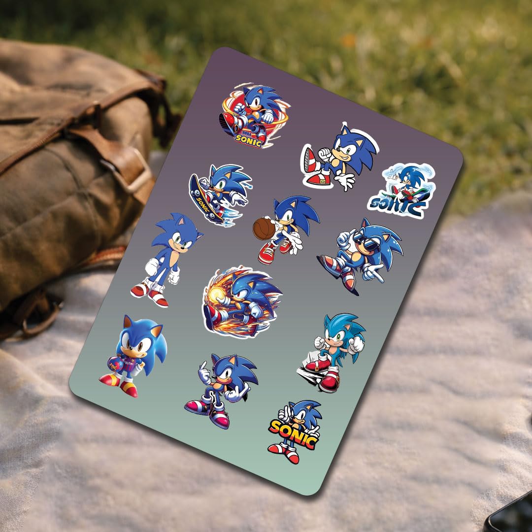 Sonic Cartoon 3D Waterproof Vinyl Stickers Pack for Kids – Self Adhesive Cute Cartoon Decal for Laptop, Mobile Phone, Helmet, Bike, Car, Notebook & Water Bottle - Moto Genius