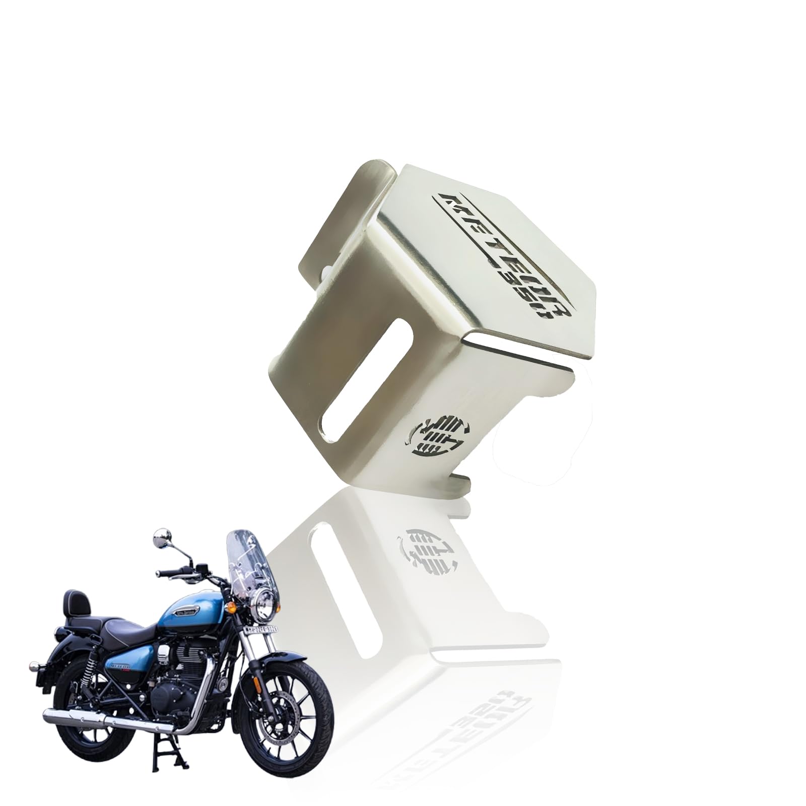 Stainless Steel Rear Brake Oil Container Guard for Meteor 350, Durable & Stylish Protection-Silver - Moto Genius