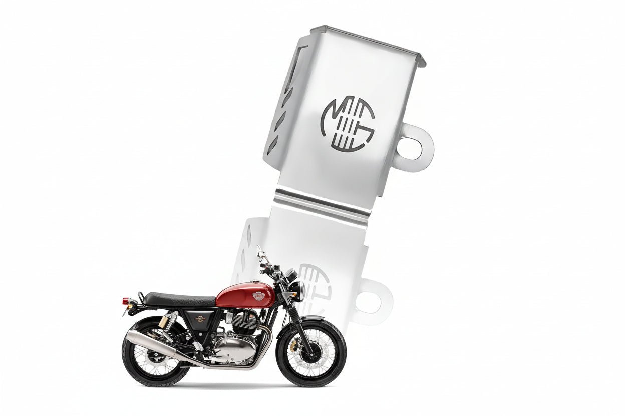 Stainless Steel Rear Brake Oil Container Guard for RE Interceptor | Fluid Reservoir Cap Compatible with RE Interceptor-Silver - Moto Genius