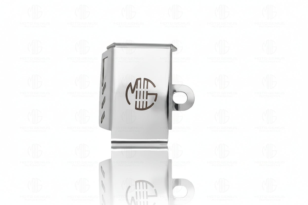 Stainless Steel Rear Brake Oil Container Guard for RE Interceptor | Fluid Reservoir Cap Compatible with RE Interceptor-Silver - Moto Genius