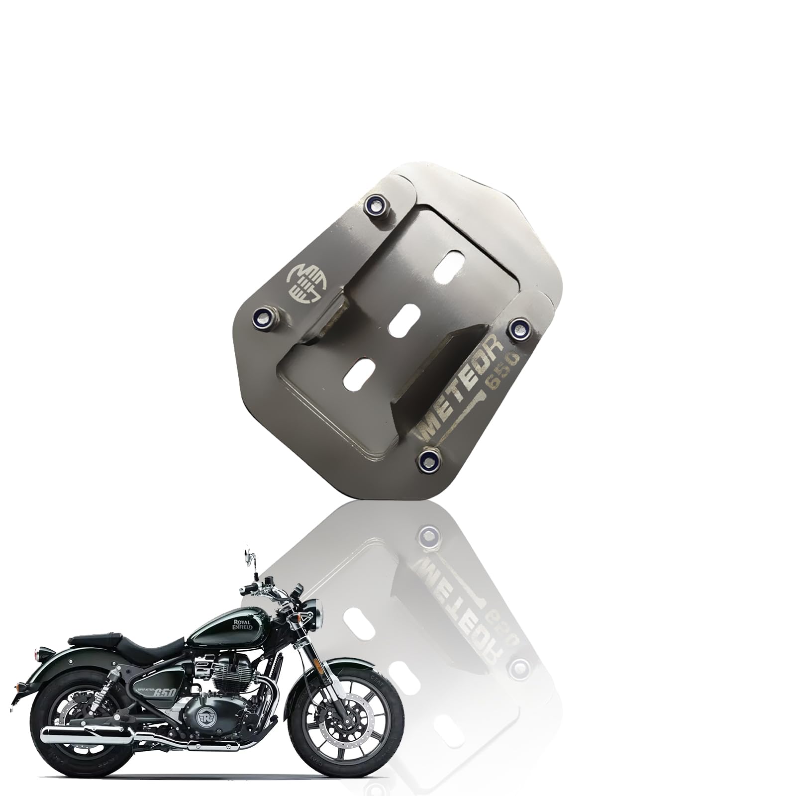 Stainless Steel Side Stand Extender for RE Super Meteor 650 | Heavy Duty Parking Support and Stability Enhancer-Silver - Moto Genius
