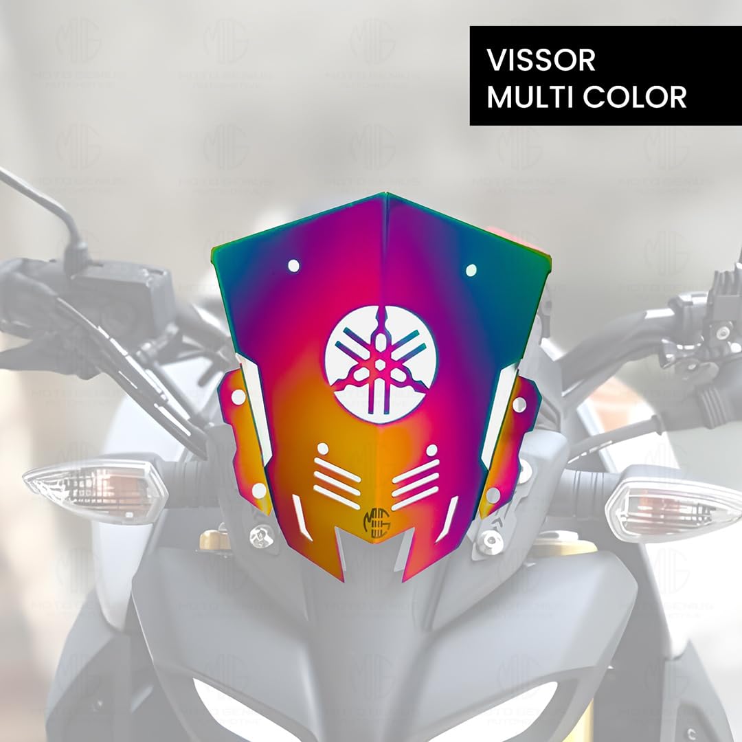 Stainless Steel Visor Windscreen Windshield Deflector for MT 15 | Heavy Quality Flyscreen with Mount for Motorbike | Wind Sheld Protector-Logo Black - Moto Genius