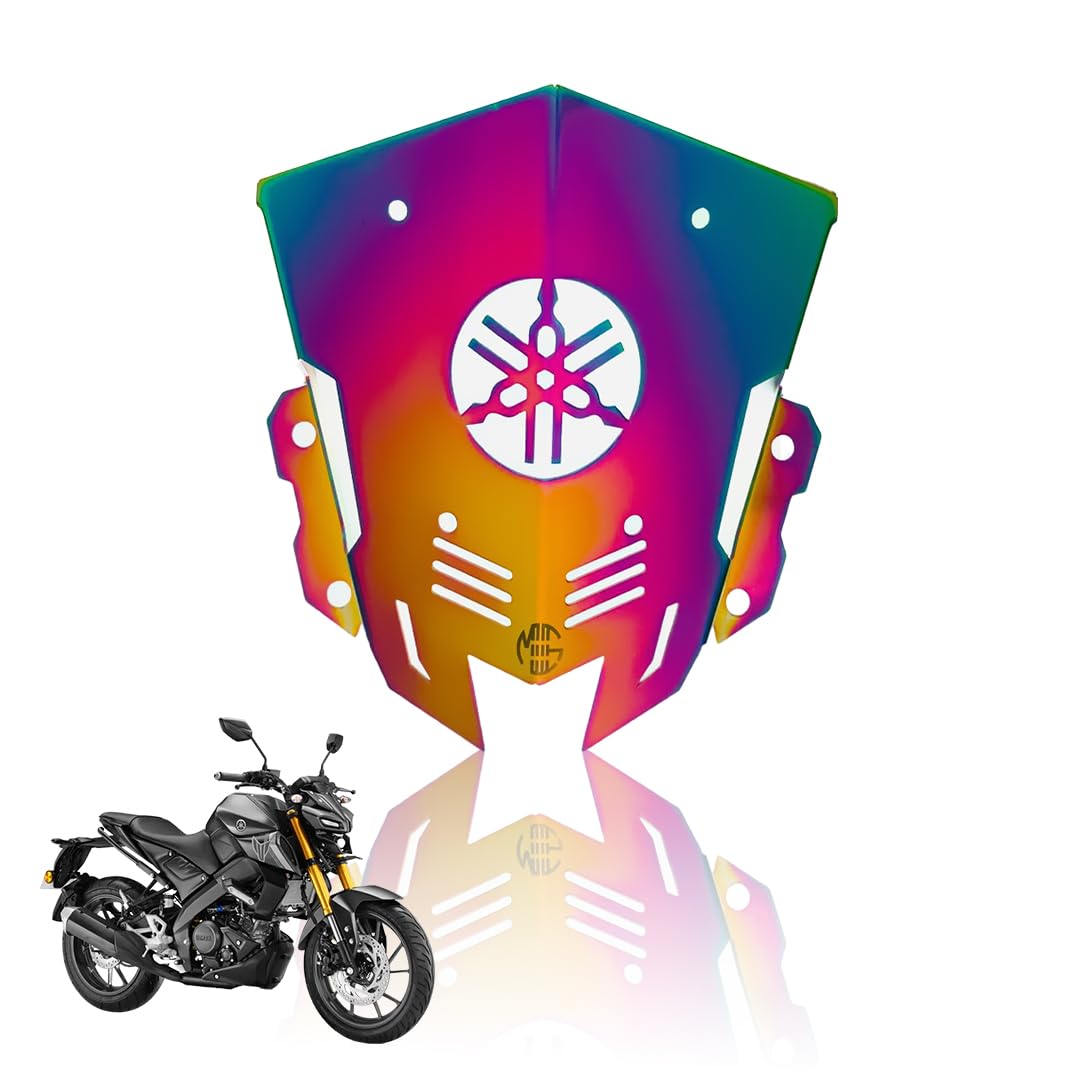 Stainless Steel Visor Windscreen Windshield Deflector for MT 15 | Heavy Quality Flyscreen with Mount for Motorbike | Wind Sheld Protector-Logo Black - Moto Genius