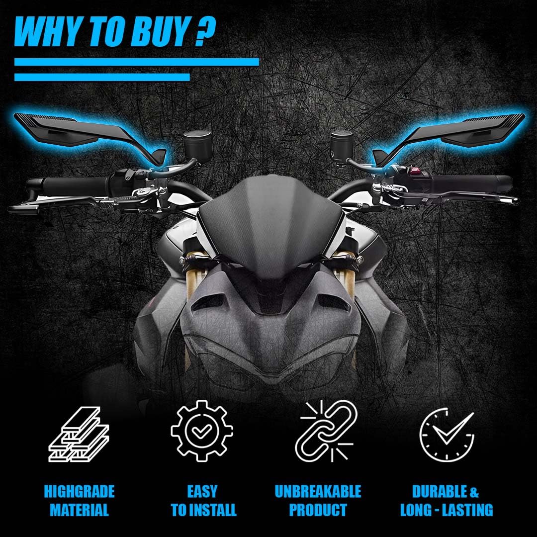 Stealth Max Motorcycle Bar End Side Mirrors, Universal Aluminium Alloy, Compatible with Most Bikes-Black - Moto Genius