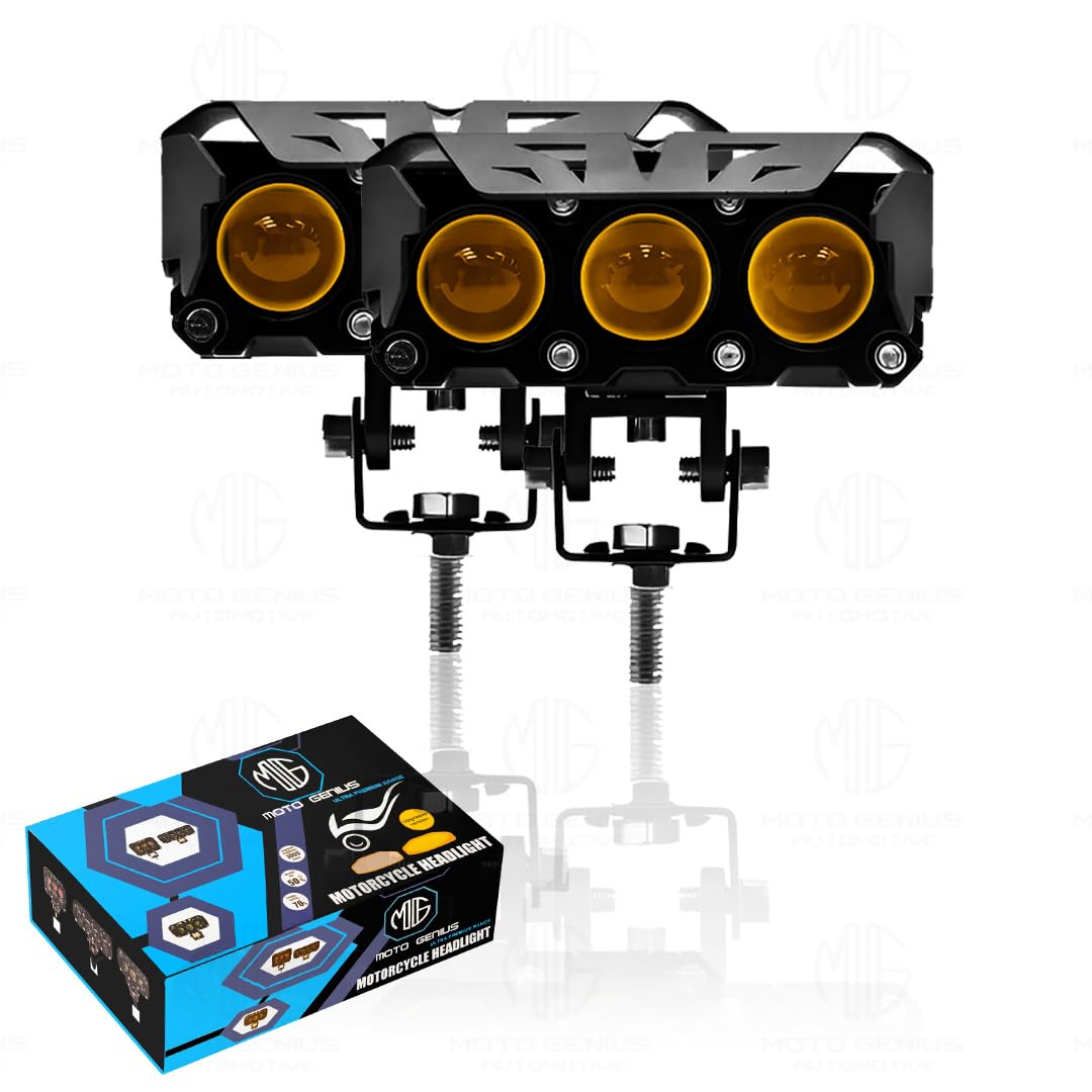 Super Bright 3 LED Fog Light | Dual Mode Yellow & White Changing Light, High/Low Beam, Aluminum Body, Universal Fit for Motorcycle & Car (MGF2) - Moto Genius