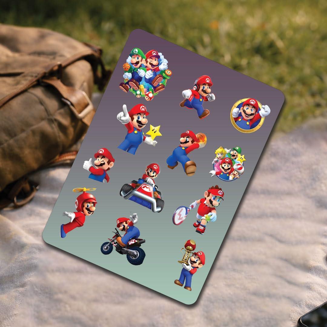 Super Mario 3D Waterproof Vinyl Stickers Pack for Kids – Self Adhesive Cute Cartoon Decal for Laptop, Mobile Phone, Helmet, Bike, Car, Notebook & Water Bottle - Moto Genius
