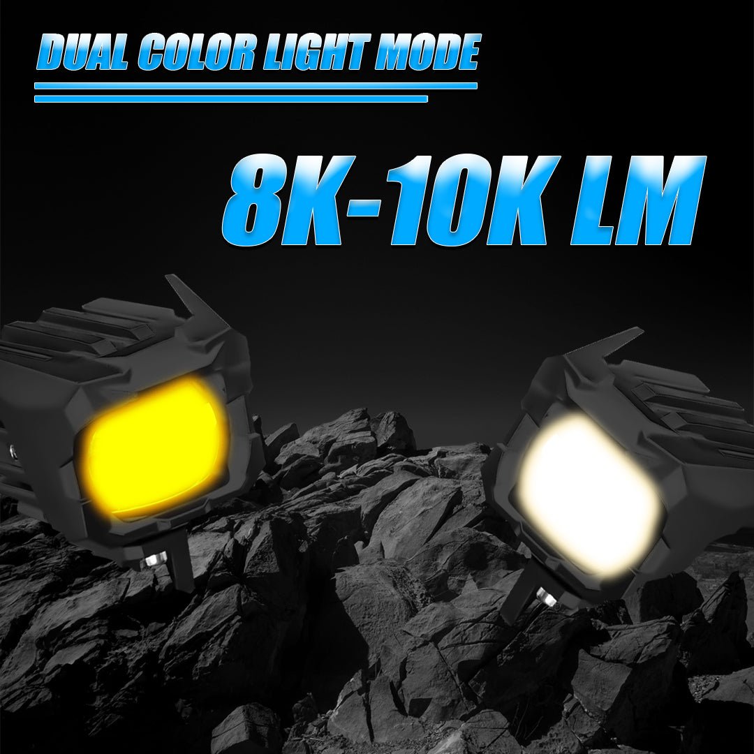 TK-100 WITH HARNESS 70W piece Dual Beam LED Auxiliary Fog Light for Motorcycles & Cars | White & Yellow Light | Universal Fit | Waterproof | High Brightness (MGF3) - Moto Genius