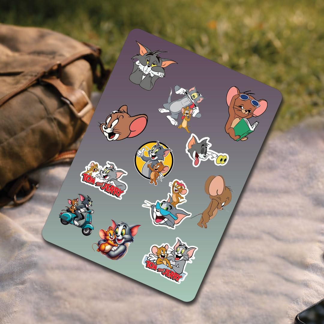 Tom & Jerry Cartoon 3D Waterproof Vinyl Stickers Pack | Self Adhesive Cute Cartoon Decal for Laptop, Mobile Phone, Helmet, Bike, Car, Notebook & Water Bottle - Moto Genius