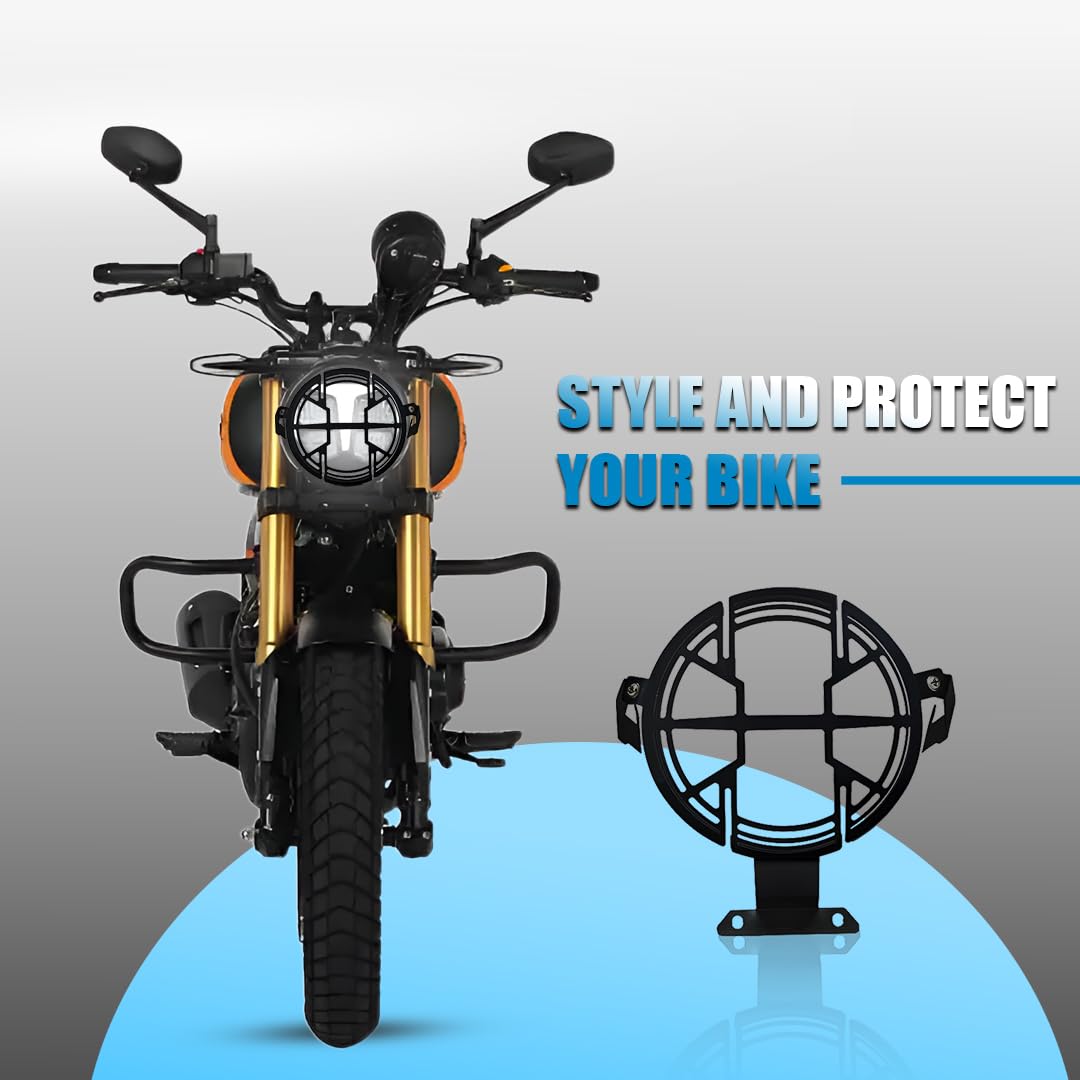 TVS Ronin Headlight Grill Guard | Metal Frame Protector for Bike | Black Finish | Compatible with Ronin-Black - Moto Genius