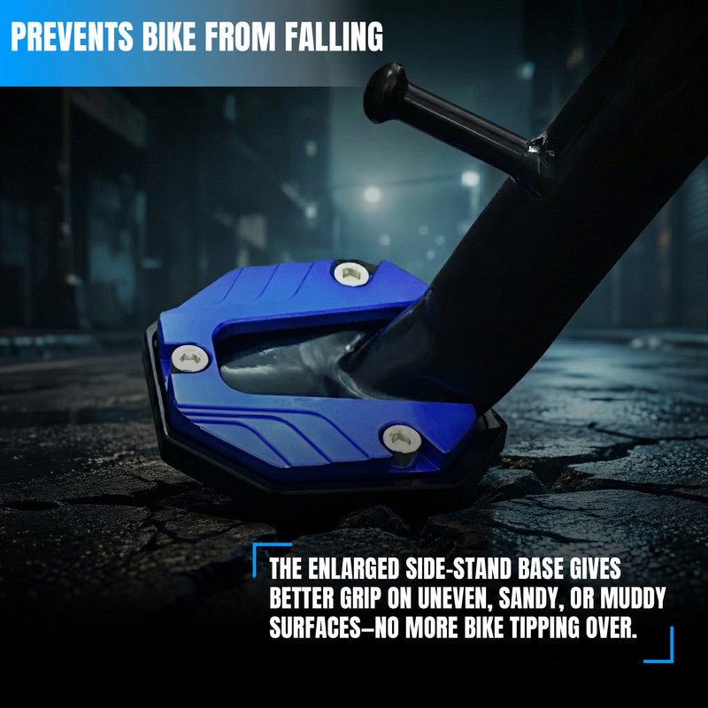 Universal Aluminum Scooty & Scooter Kickstand Extender | Side Stand Extension Pad Support Plate | Anti-Skid Enlarged Base Foot for Scooty Stability-Blue - Moto Genius