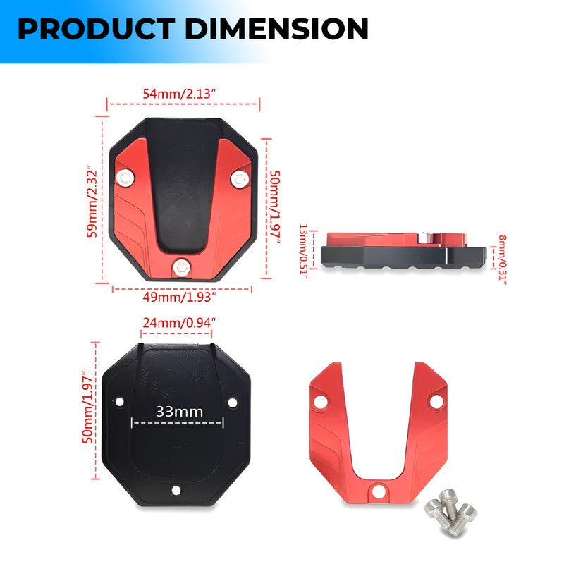 Universal Aluminum Scooty & Scooter Kickstand Extender | Side Stand Extension Pad Support Plate | Anti-Skid Enlarged Base Foot for Scooty Stability-Red - Moto Genius
