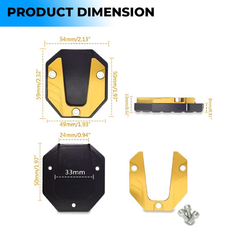 Universal Aluminum Scooty & Scooter Kickstand Extender | Side Stand Extension Pad Support Plate | Anti-Skid Enlarged Base Foot for Scooty Stability-Gold - Moto Genius