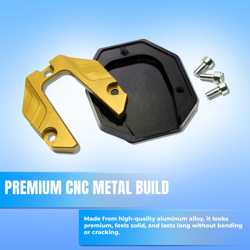 Universal Aluminum Scooty & Scooter Kickstand Extender | Side Stand Extension Pad Support Plate | Anti-Skid Enlarged Base Foot for Scooty Stability-Gold - Moto Genius