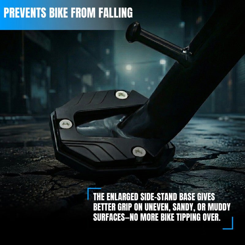 Universal Aluminum Scooty & Scooter Kickstand Extender | Side Stand Extension Pad Support Plate | Anti-Skid Enlarged Base Foot for Scooty Stability-Black - Moto Genius