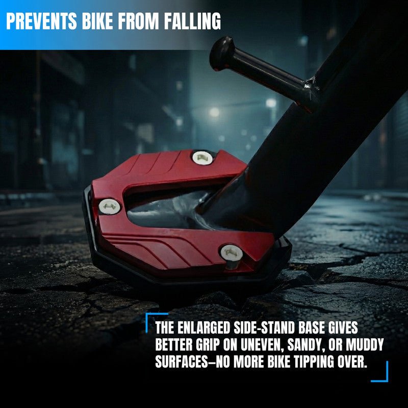Universal Aluminum Scooty & Scooter Kickstand Extender | Side Stand Extension Pad Support Plate | Anti-Skid Enlarged Base Foot for Scooty Stability-Red - Moto Genius