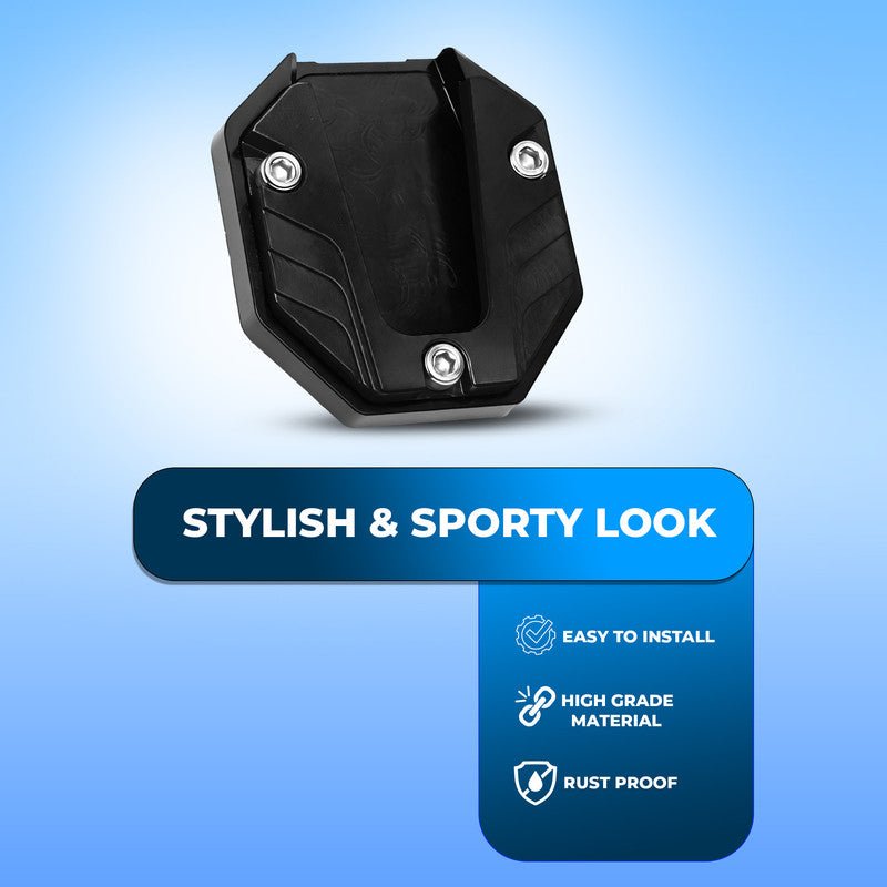 Universal Aluminum Scooty & Scooter Kickstand Extender | Side Stand Extension Pad Support Plate | Anti-Skid Enlarged Base Foot for Scooty Stability-Black - Moto Genius