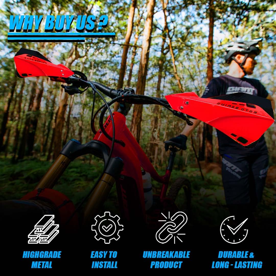 Universal Bicycle Handguards | Premium Protection for All Bike Models, Perfect for Mountain, Road, and Commuter Bike-Red - Moto Genius