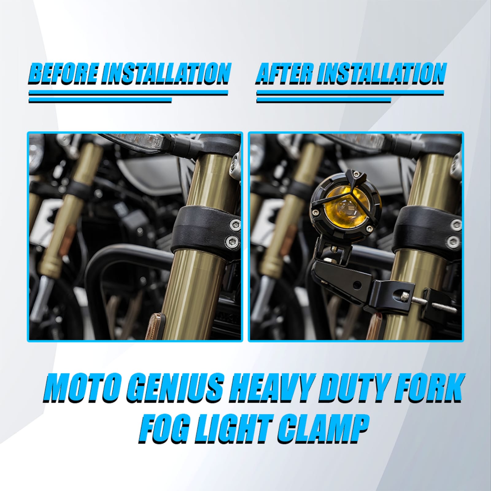 Universal Big Fog Light Mount Heavy duty big | Durable Clamps for Off-Road Lights, Driving Lights & More, 62 MM (Pack of 2)-Black - Moto Genius