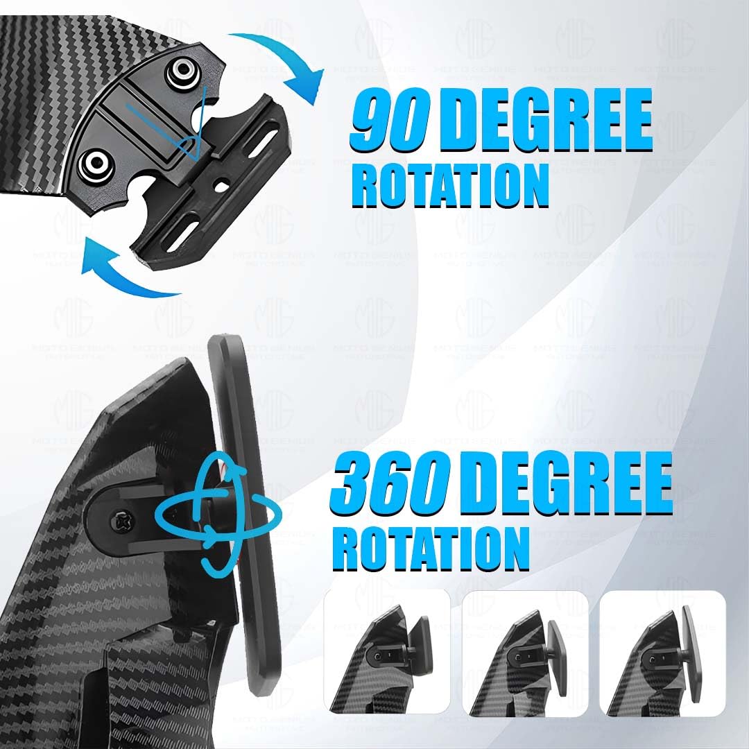 Universal Carbon Fiber H2 Style Aero Wing Rearview Mirrors for Faired Bikes | Adjustable Stealth Design-Black - Moto Genius