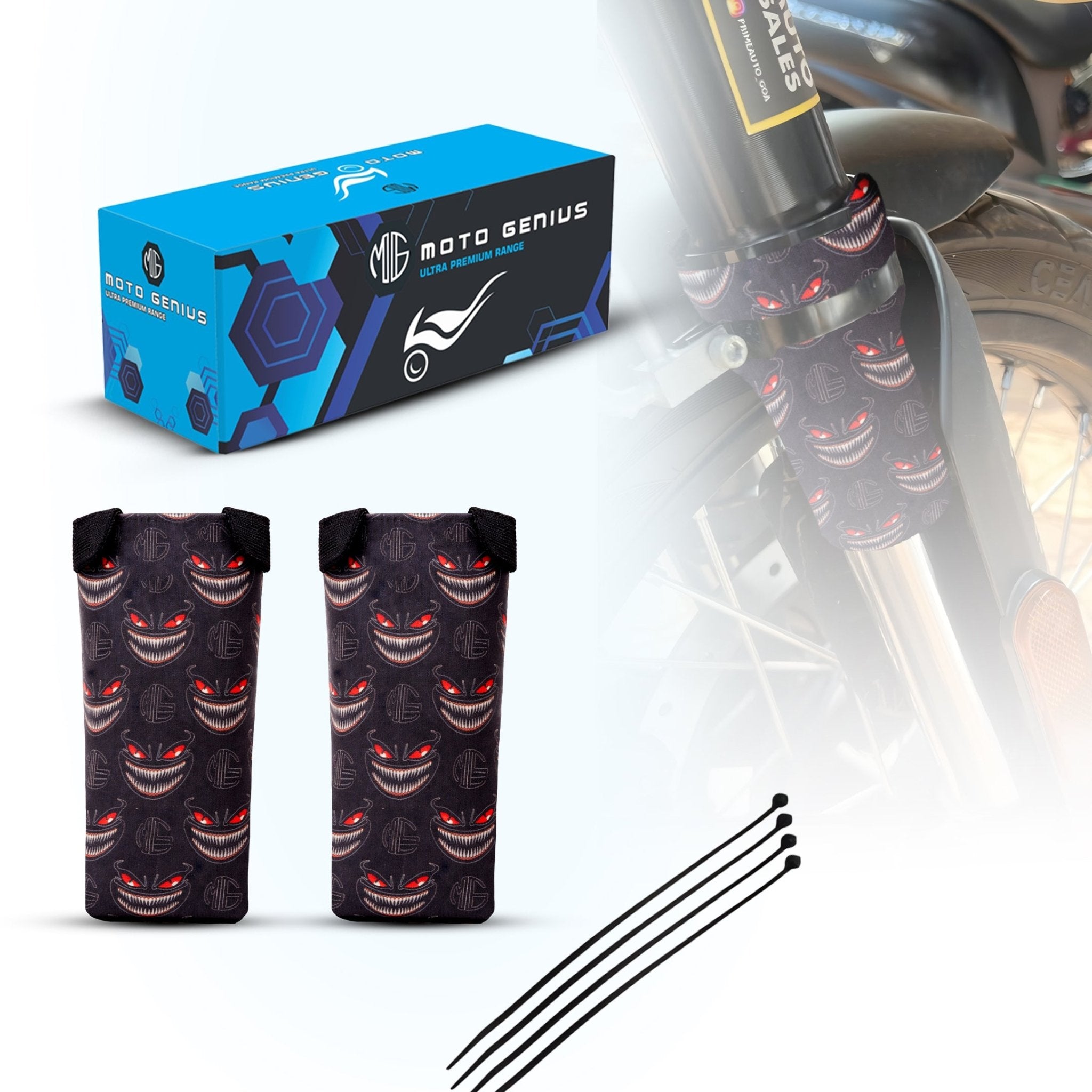 Universal Motorcycle Front Fork Seal Covers Black Waterproof Fabric | Dust Dirt Protection Fork Guards | Dark Horror Look– Protect from Silent Damage-Black - Moto Genius