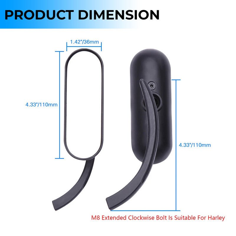 Universal Motorcycle Mini Oval Bar End Mirrors – Black Aluminum Rear View Side Mirrors, 360° Adjustable, Handlebar Fit, Left & Right Pair - Moto Genius