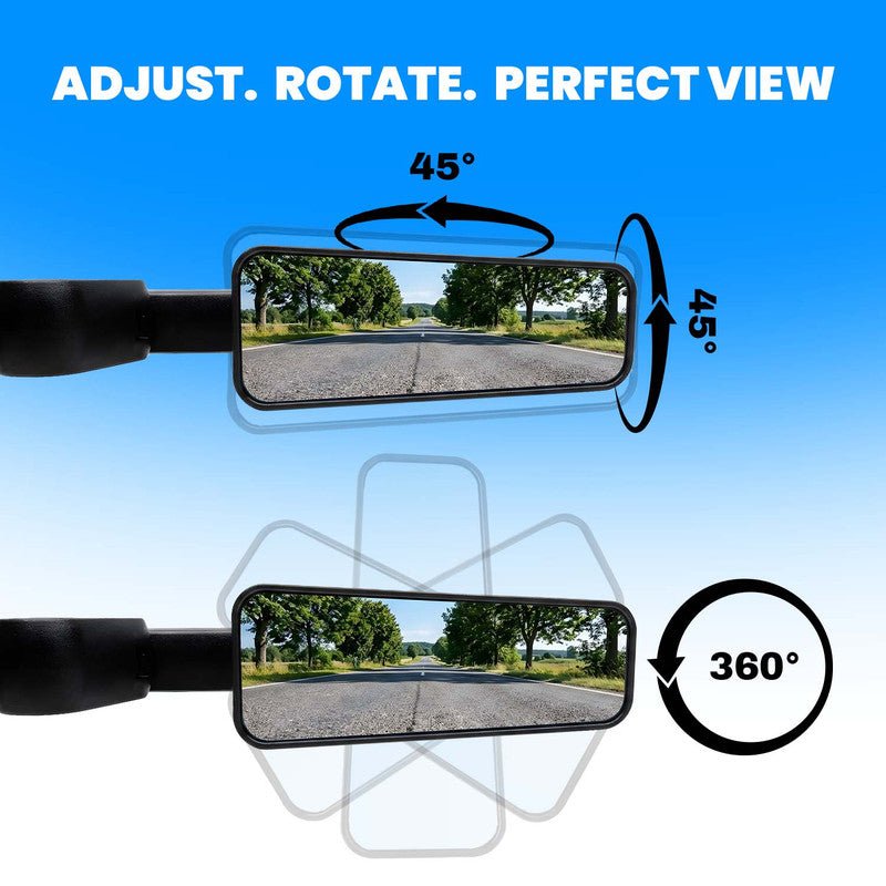 Universal Motorcycle Rearview Mirrors, Blue Anti-Glare Glass, 360° Rotatable Adjustable Side Mirrors, Iron Bike Accessories - Moto Genius