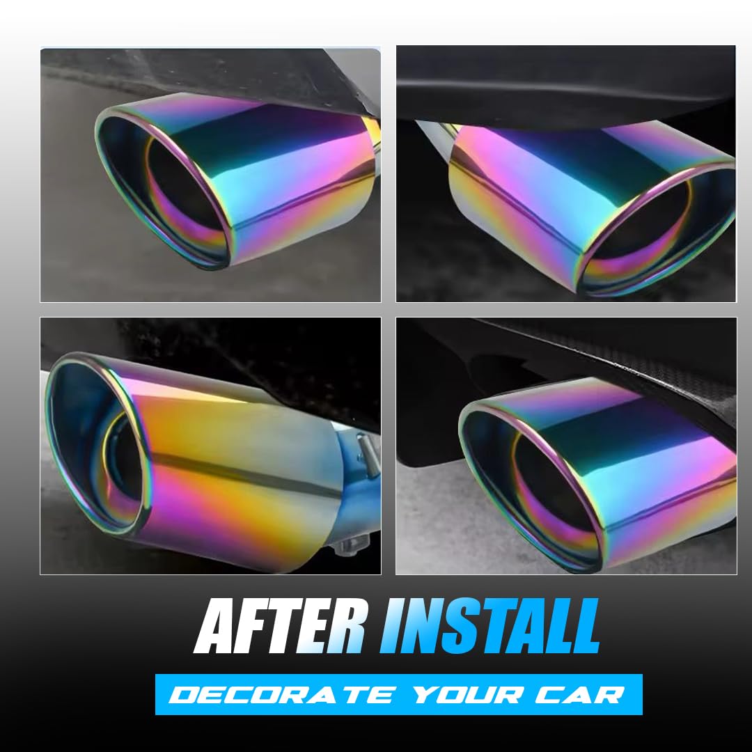 Universal Stainless Steel Car Exhaust Tip | Chrome Bolt-On Tailpipe Muffler for Most Cars, Rustproof Exhaust Pipe Extension, Adjustable Silencer Tip (Pack of 1)-Multicolor - Moto Genius