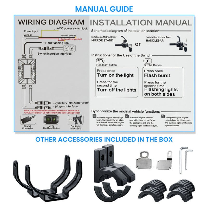 VK460 40W x 2 Motorcycle Fog Light Auxiliary LED Light Set | High Brightness CNC Switch & Wiring Harness | Universal Fit Waterproof Bike Driving Lights (Pack of 2) - Moto Genius