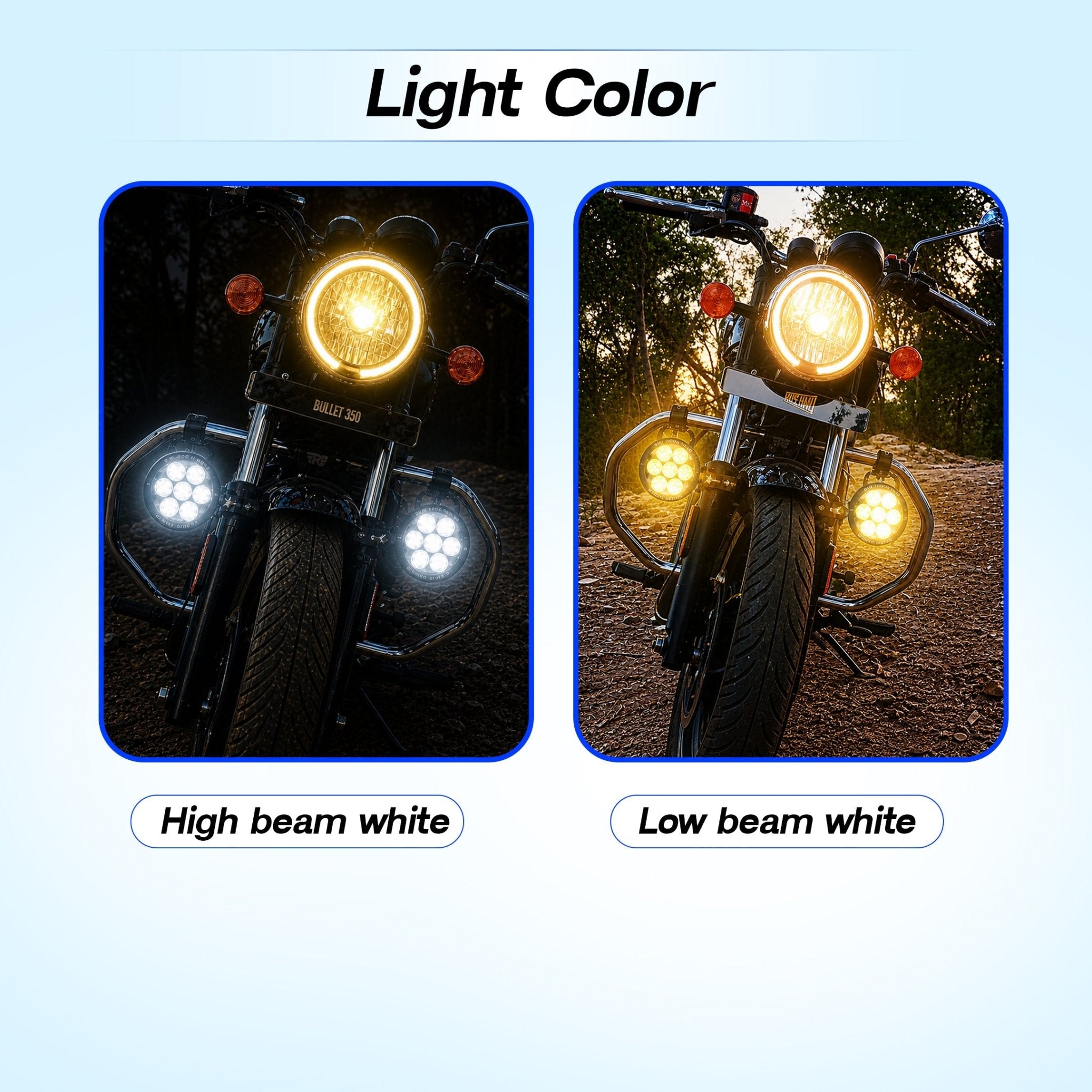 VK60 90W×2 Auxiliary Fog Lights for Motorcycles & EVs – Dual Color High/Low Beam IP67 Waterproof with Wiring Harness & Clamp (Pack of 2) (MGF3) - Moto Genius