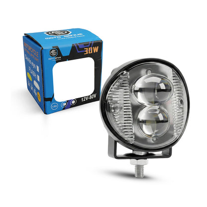 Mini Motorcycle LED Fog Light 30W Dual Flash, Multi-Color Yellow/White/Red/Blue Spotlight, Red & Blue Warning Strobe, Compact Auxiliary Driving Light (MGF1)