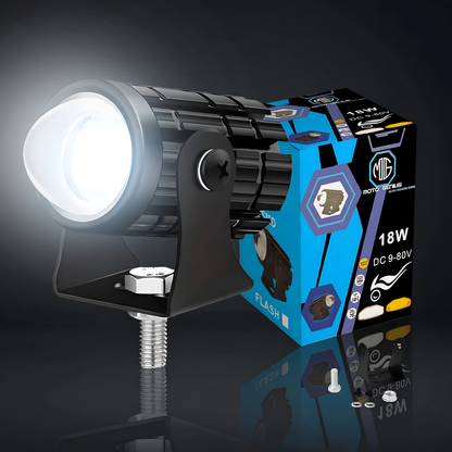 18W LED Projector Fog Light for Motorcycle | Dual Color & | Headlight Spotlight with Lens | Universal Fit Motorbike Lighting System (MGF1)