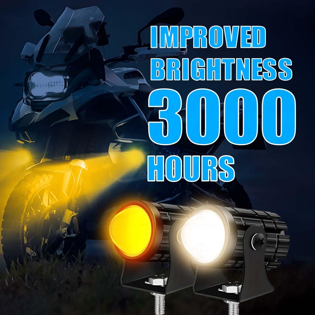 18W LED Motorcycle Fog Light with Switch – Dual Color & | Projector Headlight with Lens | Waterproof Spotlight Lamp | Universal Fit for Bikes & Scooters (Pack of 2) (MGF1) - Moto Genius