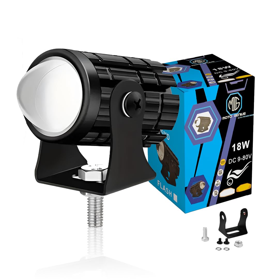 18W LED Projector Fog Light for Motorcycle | Dual Color & | Headlight Spotlight with Lens | Universal Fit Motorbike Lighting System (MGF1) - Moto Genius