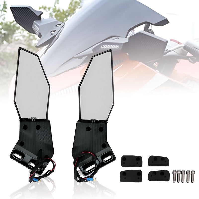 Motorcycle Wind Wing Rearview Mirrors – Adjustable Rotating Carbon Fiber Style Side Mirrors with LED Turn Signals, Swivel Wing Fin Replacement for Bikes