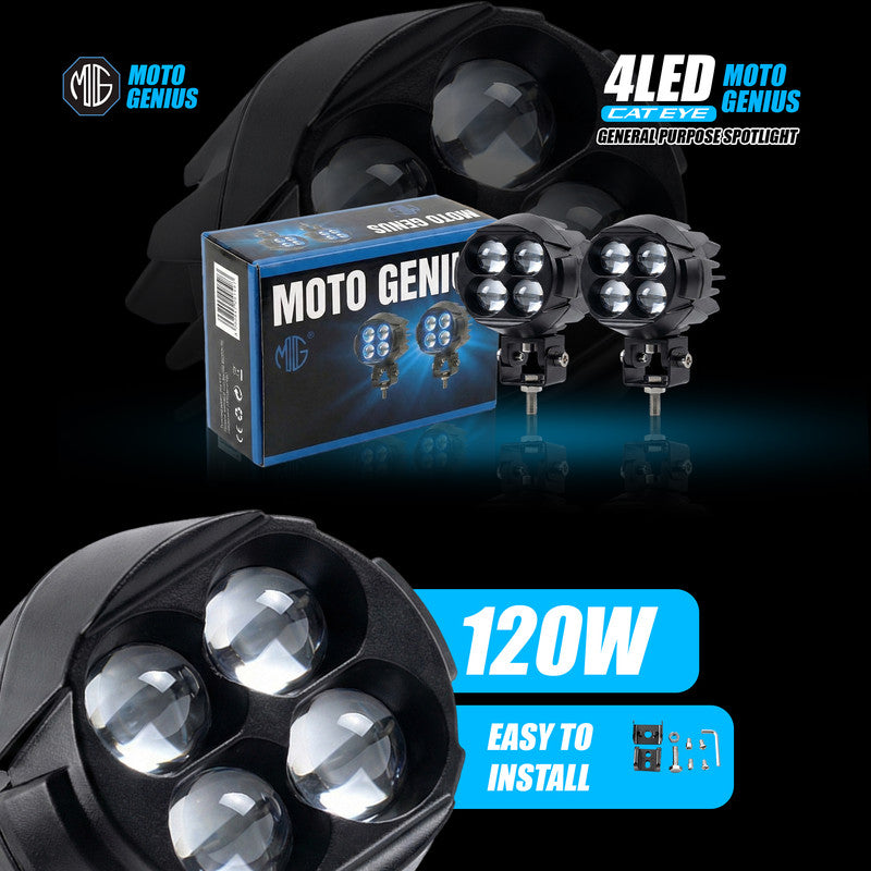 Dual Color DRL Laser Shooting Headlight, 4 LED High Intensity Spot Light, 9–36V Off-Road Fog Lamp for Truck, Motorcycle, Car & Boat (Pack of 2)