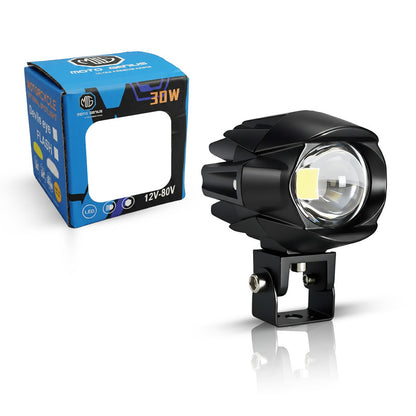 MOTO GENIUS 30W Dual Color DRL LED Laser Shooting Headlight (9–80V) | High Intensity Off-Road Spotlight | Waterproof Auxiliary Spot Lamp for Bike, Motorcycle, Car, Truck & Boat