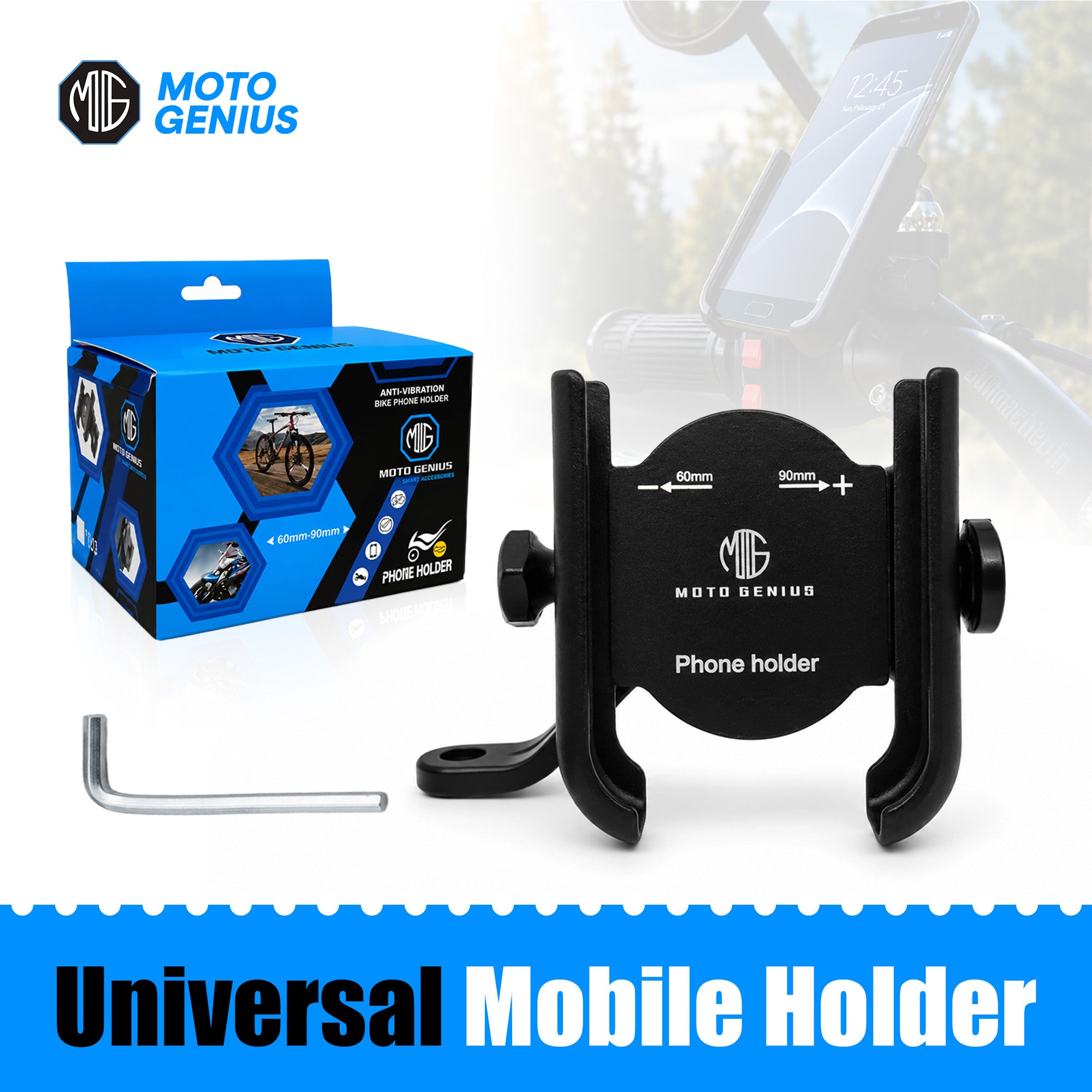 Universal Aluminum Motorcycle & Bicycle Phone Holder with Mirror Fitting – 360° Rotatable Handlebar Mount, Adjustable & Shockproof Mobile Holder