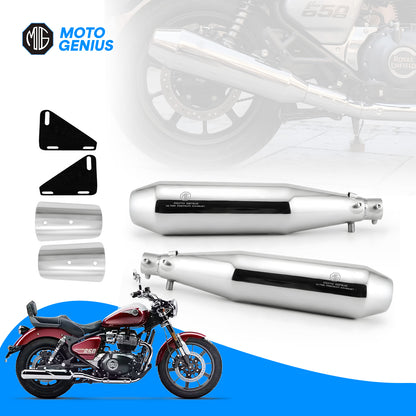 Royal Enfield Super Meteor 650 Exhaust Pair Left & Right | Stainless Steel Durable Weather-Resistant Silencer Set | Premium Motorcycle Exhaust System Replacement (Pack of 2)