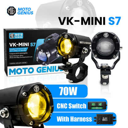 VK-MINI S7 70W CNC Motorcycle Handlebar Switch with Wiring Harness | Red & White Flashing Strobe Mode 12V-36V Motorbike Auxiliary Fog Light Toggle Controller (MGF3)