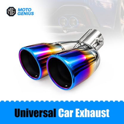 2.5 Inch Inlet Dual Exhaust Tip, Stainless Steel Polished Double Outlet Muffler Tailpipe, Universal Bolt-On Car Exhaust Tail Pipe with Blue Burnt Finish