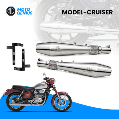 Stainless Steel Dual Exhaust Silencer for JAWA Cruiser Bikes (Left & Right Side) | Anti-Rust Premium Performance Exhaust System (Set of 2)