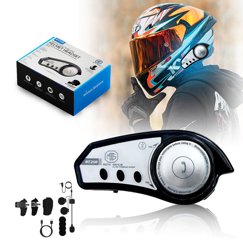 MOTO GENIUS BT35B Helmet Bluetooth V5.4 + EDR Headset – Wireless Motorcycle Communication, Music, GPS Navigation, Intercom for Riders