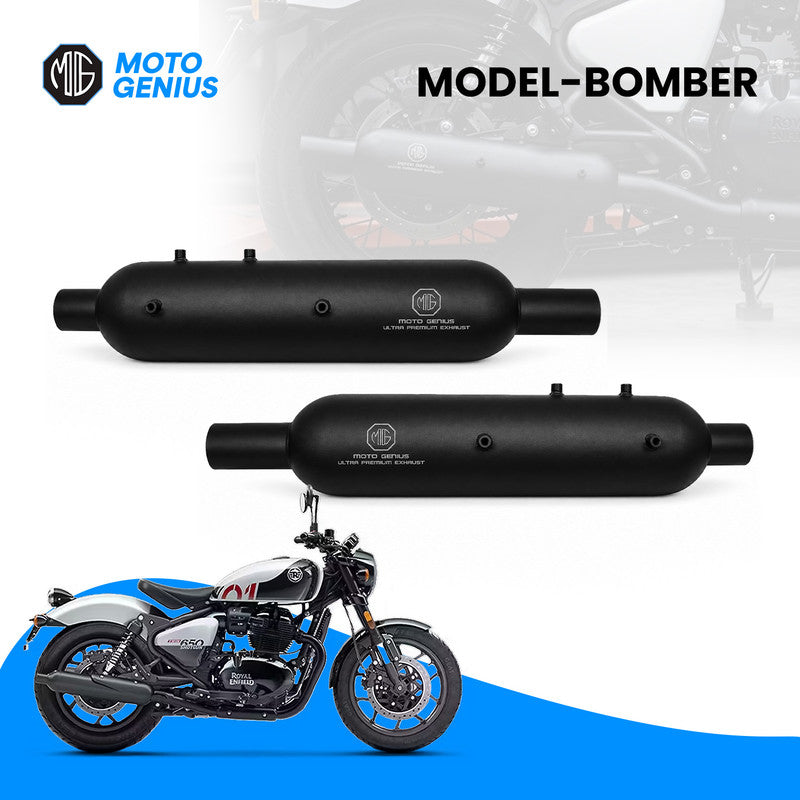 Bomber Exhaust Silencer for Royal Enfield Shotgun 650, Stainless Steel Dual Exhaust Muffler, Left & Right Side, Waterproof & Durable Motorcycle Exhaust Pipe (Pack of 2)